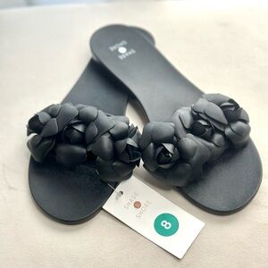Shade & Shore Black Floral Slide Sandals Size 8 | Chic Summer Flats